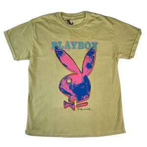 Playboy Andy Warhol Logo T-Shirt Beige January 1986 Size Medium